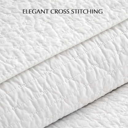 EVERGRACEHOME Cross Stitch Pre-Washed Cotton Quilt Bedding Set King Size, Oversized 3 Pieces Lightweight Bedspread Coverlet for All Season, with 2 Matching Shams, Bright White,108"x96"