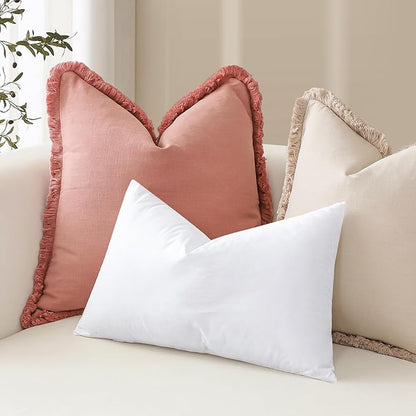 Artscope Synthetic Down Lumbar Pillow Insert, 12x20 Down Alternative Throw Pillow Insert. Ultra Soft Fluffy Sleeping Pillow with 100% Cotton Cover, Decorative Pillows Set of 2-White.