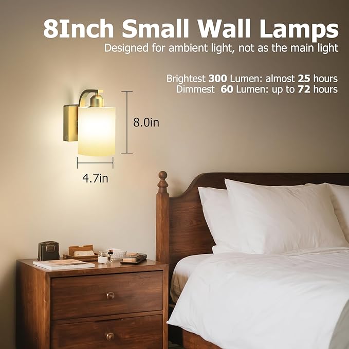 iThird Battery Operated Wall Sconces Set of 2: 6000mAh Rechargeable Wall Light with Touch and Remote, Wireless Wall Lamp for Bedroom, Gold Modern Cordless Wall Scones for Living Room Hallway Bathroom