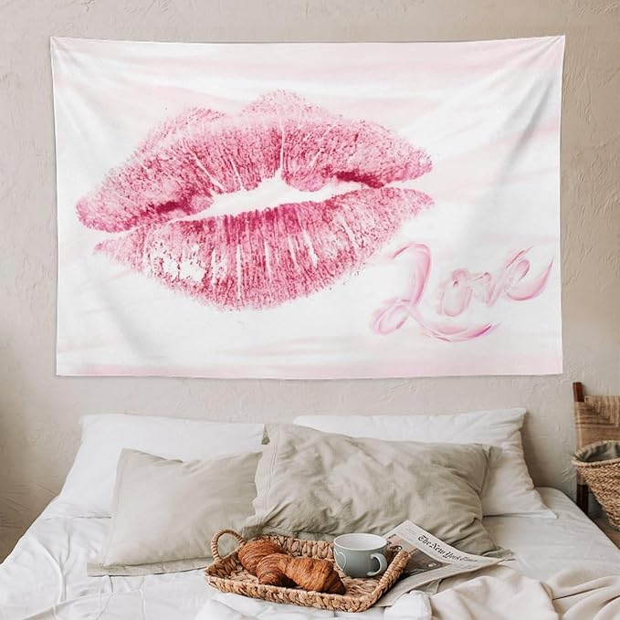 Smacget Pink Lips Tapestry for Teen Girl Women Bedroom Sexy Kissing Lover Lipstick Marks Tapestry Coquette Valentine Red Lips Decor Aesthetic Art Wall Hanging for Living Room Dorm 80" x 60"