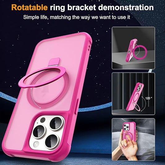 Compatible with iPhone 14 Pro Max Case with Invisible Magnetic O-Ring Stand Military-Grade Translucent Case for iPhone 14 ProMax 6.7" [Compatible with Mag-Safe][Great Grip Feeling], Rose