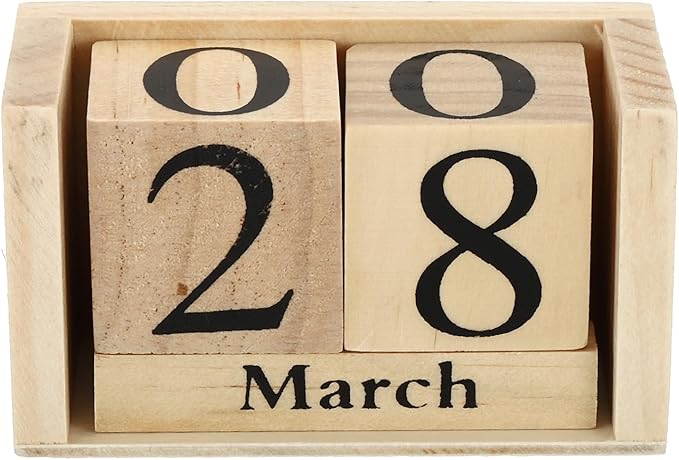 PATIKIL Vintage Wood Block Perpetual Calendar, Reusable Wooden Month Date Display Blocks for Desk Office Home Decoration 3.7", Brown