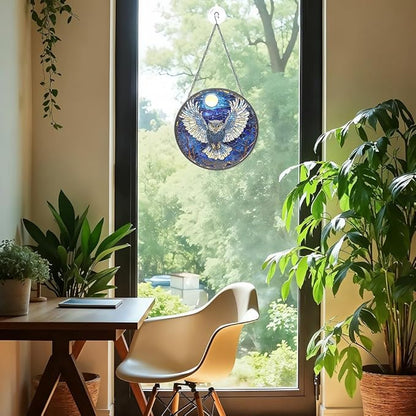 Owl Suncatcher - Moonlit Stained Glass Window Hanging Decor for Nature Lovers, Whimsical Night Bird Gift for Owl Enthusiasts,Sun Catchers Indoor Window, Outdoor Celestial Home Decoration (7.87 Inch)