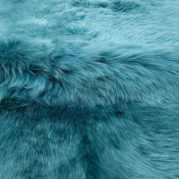 Genuine Sheepskin Rug New Zealand Fluffy Lambskin Rug, Natural Luxury Sheepskin Throw for Bedroom Living Room Children's Room - Premium Area Rug Chair Cover (2×6 Feet, Dark Teal Blue)