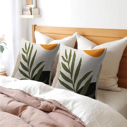 Spring Boho Pillow Covers 22x22 Set of 2 Abstract Mid Century Throw Pillow Covers Green Pillowcase Linen Decoration Farmhouse Soft Decorative Aesthetic Cushion Case Couch for Indoor Outdoor Home Decor