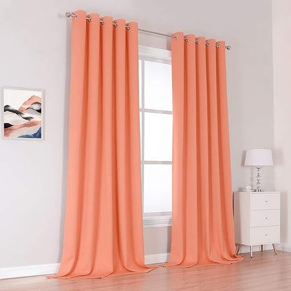DUALIFE Extra Long 108 Inch Blackout Curtains Solid Grommet Thermal Insulated Room Darkening Winow Treatment Large Window Drapes 60 by 108 Inch Long 2 Panels Burnt Coral