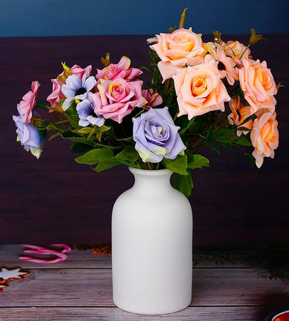 Ceramic White Small Vase, Dry Flower Vases Minimalism Style for Modern Table Shelf Home Decor, Fit for Fireplace Bedroom Kitchen Living Room Centerpieces Office Desk Gift (White, Small)