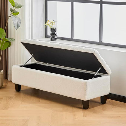 Ottoman Bench with Storage, Beige
