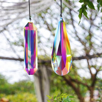 2PCS 4.7" Crystal Suncatcher for Window, Rainbow Prism Sun Catcher Hanging Crystal Prisms, Suncatchers for Windows, Room, Garden Fantasy Home Decor (ABColor 2Pcs)