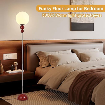 Red Floor Lamp for Living Room, Modern Floor Lamps for Bedroom，On/Off Foot Switch, Globe Standing Lights for Office Cafe, Includes E26 Bulb 15W Reading Corner Light Include 70.87in Plug Cord