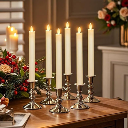 Battery Flameless Candles–Set of 6, Realistic Flickering LED Taper Candle Set,Remote & Timer, USB-Rechargeable, Ideal for Living Room, Bedroom & Holiday Décor