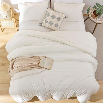ROSGONIA Oversized Queen Comforter Ivory, 3pcs (1 Comforter & 2 Pillowcases) Lightweight Oversized Queen Comforter Sets Bedding Blanket Quilts
