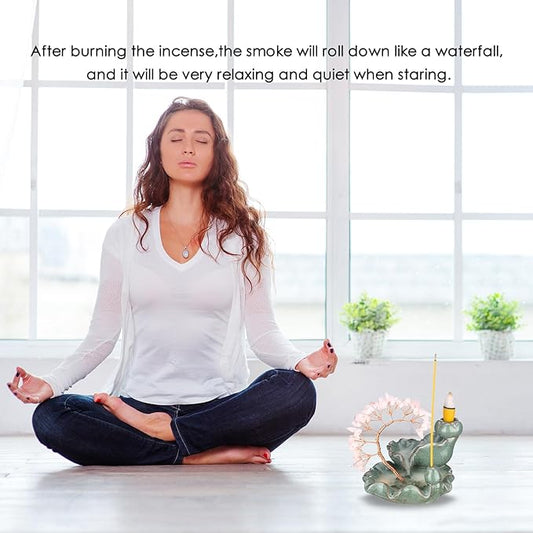 Incense Waterfall Moon Backflow Incense Burner Ceramic Incense Holders Rose Stone Crystal Tree Incense Holder Namaste Yoga Meditation and Home Decor