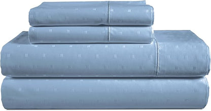 LANE LINEN Luxury Hotel Style 100% Egyptian Cotton Bed Sheets King Size, Mercerized Cotton, Sily Finish, No Pill Fade Resistant King Bedding Sheets & Pillowcases Jaquard Swiss Dot - French Blue