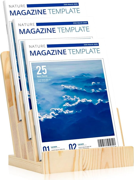 Pine 8.5×11 Inch Magazine Display Stand 4-Tier For 6×9 inch Literature Organizer Brochure Pamphlet Flyer Menu Holder Countertop Stand For Office Home