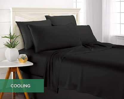 Pure Bamboo Twin Sheets, Genuine 100% Organic Viscose Derived from Bamboo Bed Sheet Set, Luxuriously Soft & Cooling, Double Stitching, 2 Year Quality Promise (Twin, Black)