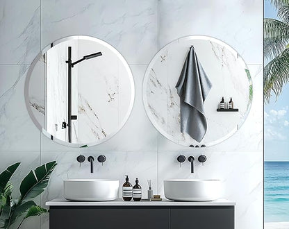 Frameless Round Wall Mirror: Decorative Mirrored Glass Vanity with Beveled Silver Edge for Bathroom Bedroom Livingroom Dining Room Entryway Hallway, 24 x 24 inch