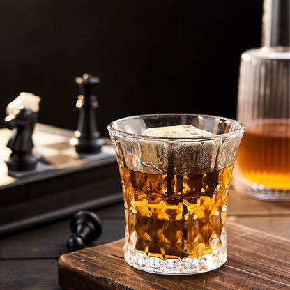 2 Large 64cm³ Whiskey Stones - Reusable Stainless Steel Metal Ice Sphere Cubes Beverage Chilling Rocks Whiskey Stones for Red Wine, Bar Beer, Scotch, Vodka Drinks - Gold