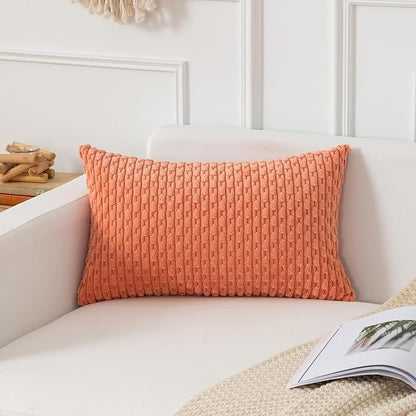 Kevin Textile Throw Pillow Covers Soft Corduroy Valentines Day Decorative Set of 2 Boho Striped Pillow Covers Pillowcases Farmhouse Home Decor for Couch Bed Sofa Living Room 12x20 Inch Coral Red
