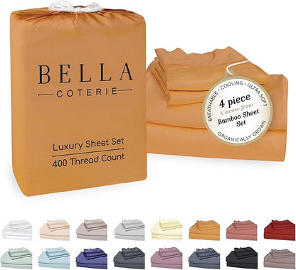 Bella Coterie Luxury Bamboo Viscose Queen Size Sheet Set | 100% Organically Grown | Ultra Soft | Cooling for Hot Sleepers | 18" Deep Pocket [Marigold]
