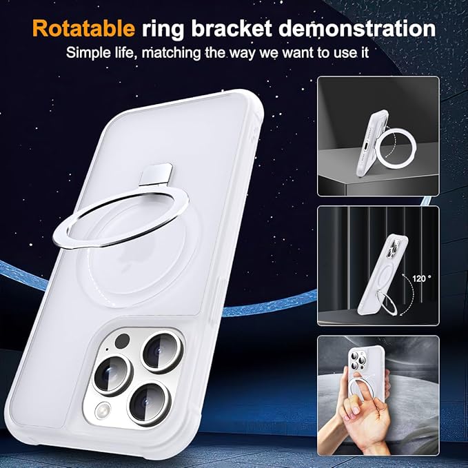 Compatible with iPhone 15 Pro Case with Invisible Magnetic O-Ring Stand Military-Grade Phone Case for iPhone 15 Pro 6.1" [Compatible with Mag-Safe][Great Grip Feeling],Translucent