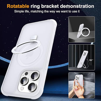 Compatible with iPhone 15 Pro Case with Invisible Magnetic O-Ring Stand Military-Grade Phone Case for iPhone 15 Pro 6.1" [Compatible with Mag-Safe][Great Grip Feeling],Translucent