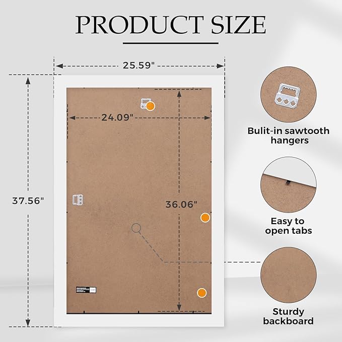 Muzilife 24×36" White Poster Frame 2 Pack, Engineered Wood Movie Poster Photo Frames for Horizontal or Vertical, Poster Picture Frames with HD Plexiglass Cover and Hanging Hardware, Large