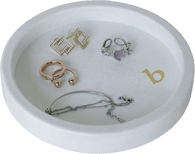 COLLECTIVE HOME - Velvet Jewelry Tray, 6" Monogrammed Jewelry Dish, Smooth Velour Display Dish for Rings, Earrings, Necklaces, Makeup, Personalized Gifts for Women (White-b)