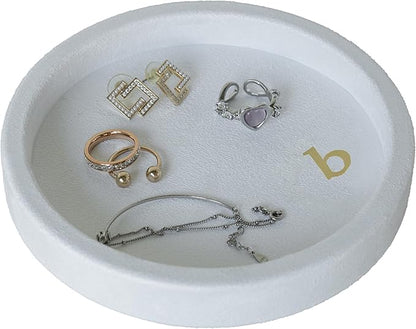 COLLECTIVE HOME - Velvet Jewelry Tray, 6" Monogrammed Jewelry Dish, Smooth Velour Display Dish for Rings, Earrings, Necklaces, Makeup, Personalized Gifts for Women (White-b)