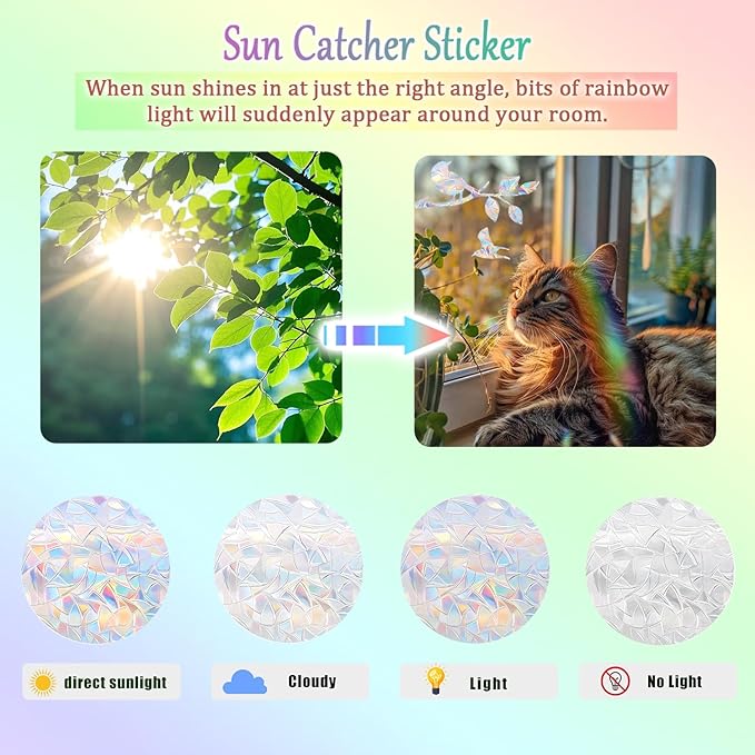 60 Pieces Star Moon Sun Catcher Window Clings for Glass Windows, Anti-Collision Stickers Star Moon Decals Prevent Bird Strikes, Cloud Planet Rainbow Prismatic Clings Non Adhesive Window Deco