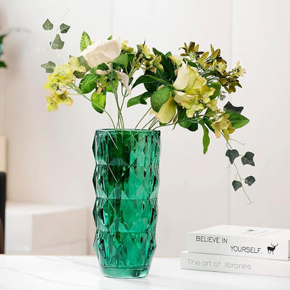 Flower Vase for Decor Glass Green Vase 11" Tall