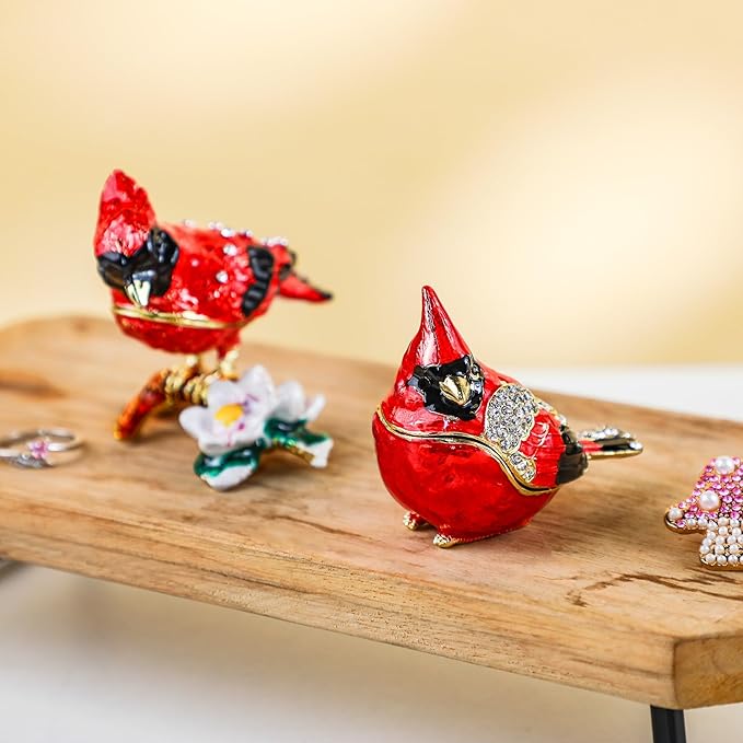 YU FENG 2.3inch Cardinal Bird Trinket Box Animal Hinged Trinket Boxes Small Enamel Jewelry Trinket Box Bird Figurine Ring Box for Daughter Girl Women Christmas Gift