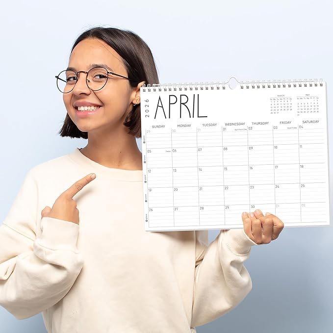 GuassLee 2025 Wall Calendar - 12 Monthly Calendar from September 2025 to August 2026, 14" x 11" 2025-2026 Hanging Calendar with Spiral Binding Week Numbers for School Home Office Planning & Organizing