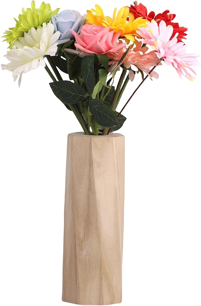 Handcrafted Natural Wood Vase | Eco-Friendly Home Decor | Unbreakable Rustic Flower Vase for DIY Painting | 9.5" Wooden Decorative (vase Brown)