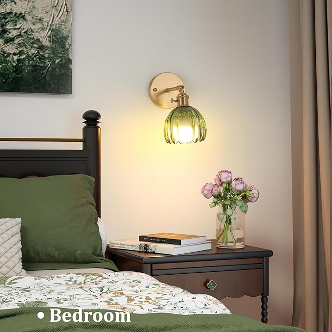 Tulip Lamp Shades Replacement, 5" Dia. * 4.25" H Green Glass Sconce Shade Heavy and Thick for Wall Sconces Pendant Lights Ceiling Lights Chandelier, 1 Pack