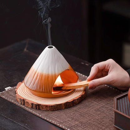 Handmade Ceramic Palo Santo Holder Burner & Sage Holder - Mini Tabletop Chiminea Burner Tray with Ash Catcher, Decorative Incense Holder for Spiritual Meditation & Yoga