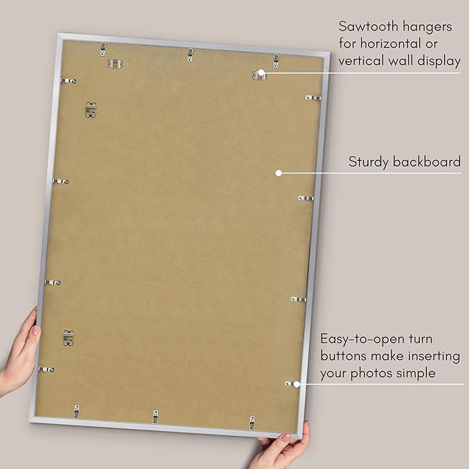 Americanflat 28x40 Poster Frame with Polished Plexiglass - Use as 24x36 Frame with Mat or Display 28x40 Photo Without Mat - Streamline Collection - Thin Border Picture Frames for Wall - Silver