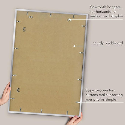 Americanflat 28x40 Poster Frame with Polished Plexiglass - Use as 24x36 Frame with Mat or Display 28x40 Photo Without Mat - Streamline Collection - Thin Border Picture Frames for Wall - Silver