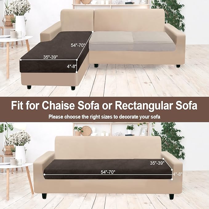 NAISI Sectional Couch Cover 1 Piece Velvet Separate Chaise Lounge Cover Soft Stretch Sofa Slipcovers for Left/Right Chaise Sectional Couch(Chaise Lounge,Brown)