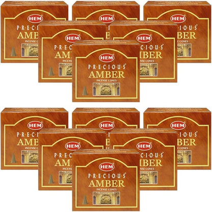 TRUMIRI Precious Amber Incense Cones & Cone Incense Burner Bundle: 120pcs (12 Sets of 10pcs)