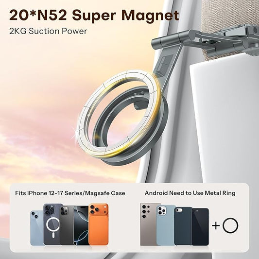 OMOTON 360°Rotating for MagSafe Tripod Mount, Adjustable Aluminum Magnetic Phone Tripod for iPhone 17/16/15/14 Pro Max Air, Foldable Cell Phone Stand Fits Vlog, Gym, Travel Essentials, Gray