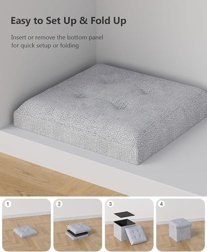 Folding Storage Ottoman Bench, Multi-Functional Ottoman Foot Rest, End of Bed Bench, Storage Chest for Living Room, Bedroom, Hallway, Entryway, Holds Up to 300 lbs (Light Gray, 15 Inches)