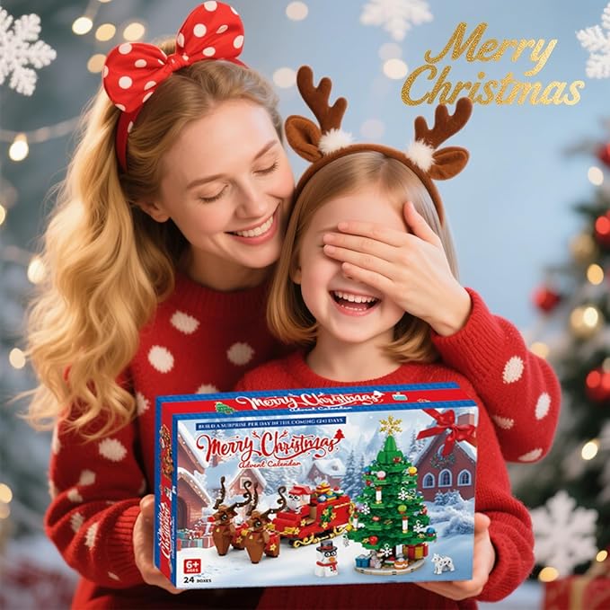 Advent Calendar 2025 Building Blocks Set - 24-Day Christmas Countdown Calendar - Santa Sleigh Christmas Tree Decorations Gifts for Kids Boys & Girls and Adults(912PCS)
