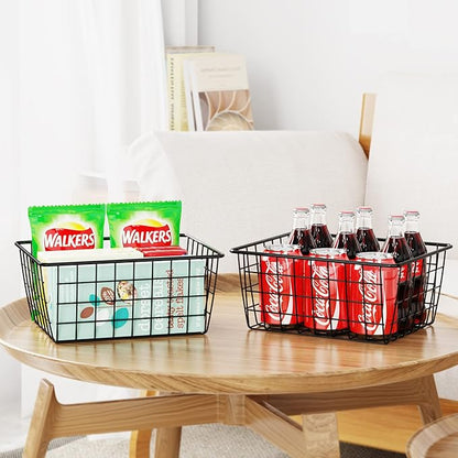 iSPECLE Wire Baskets, 6 Pack Small Pantry Organizers Wire Storage Baskets with Handles, Sorting Storage Easy Access Durable Wire Basket for Pantry, Black