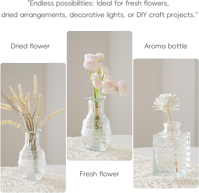 Glass Bud Vases Set of 64 - Assorted Small Mini Glass Vases for Flowers, Crystal Vintage Vase Set, Bulk Centerpieces for Table Décor, Wedding, Home and Events (Clear, 64 Pcs)