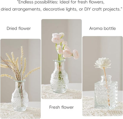 Glass Bud Vases Set of 32 - Assorted Small Mini Glass Vases for Flowers, Crystal Vintage Vase Set, Bulk Centerpieces for Table Décor, Wedding, Home and Events (Clear, 32 Pcs)