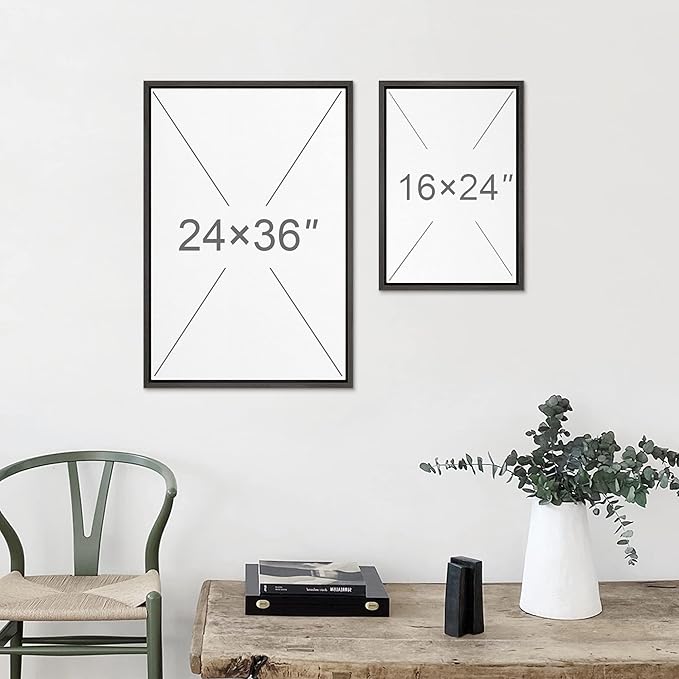 MUDECOR Framed Wall Art Print Set Pastel Waves Blue and White Tones Illustrations Modern Art Boho Decorative Colorful Chic for Living Room, Bedroom, Office - 24"x36"x3 Black
