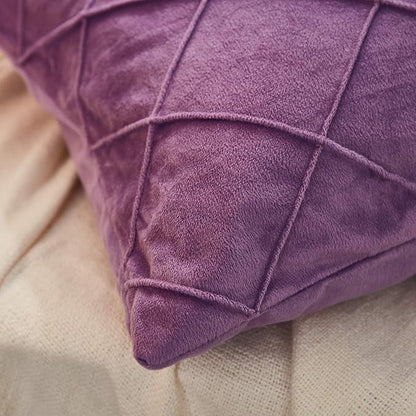 JAUXIO Diamond Pinch Pleated Crystal Velvet Pillowcases 2 Pack Solid Pintuck Throw Cushion Cover for Home Decor Hidden Zipper Closure (Purple, Standard)