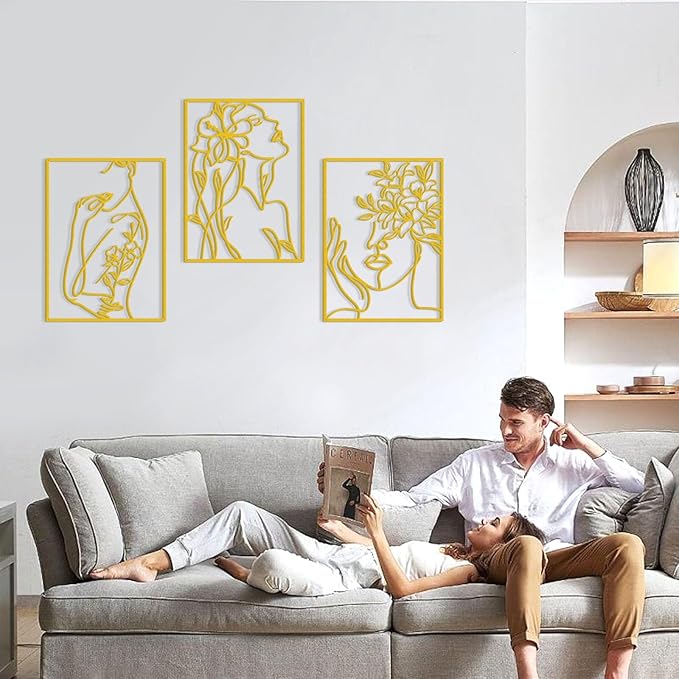 KOYILTD 3 Pcs Minimalist Gold Wall Decor Female Body Minimalist Line Wall Art Modern Aesthetic Home Decoration Abstract Wall Art for Home Living Room Bedroom Bathroom (Charming, Gold, Large)