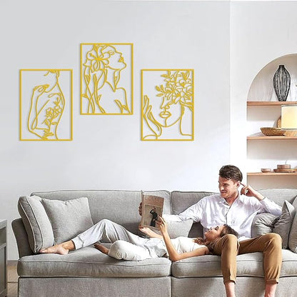 KOYILTD 3 Pcs Minimalist Gold Wall Decor Female Body Minimalist Line Wall Art Modern Aesthetic Home Decoration Abstract Wall Art for Home Living Room Bedroom Bathroom (Charming, Gold, Large)
